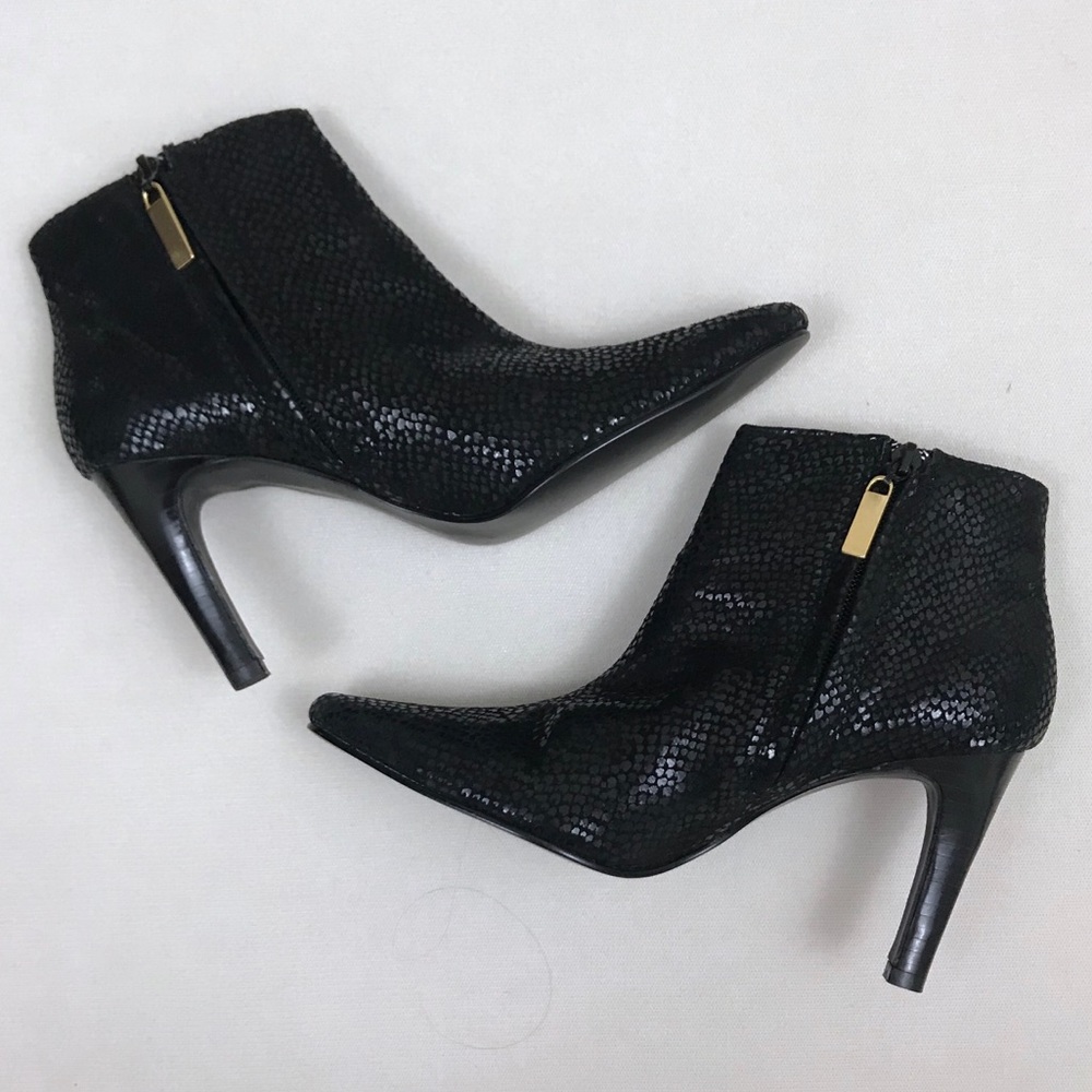 Colin Stuart heeled black snake skin booties